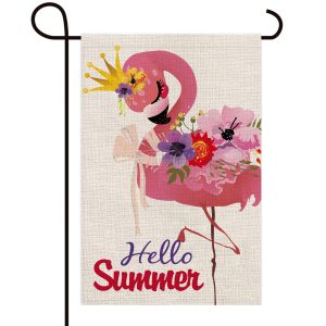 Flamingo Garden Flag Double Sided Outside Hello Summer