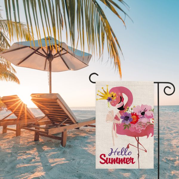 Flamingo Garden Flag Double Sided Outside Hello Summer