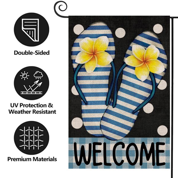 Welcome Floral Stripes Flip Flops Decoration Double Sided Burlap Garden Flag Summer Dot Buffalo Check Rustic Farmhouse Beach Outdoor Yard Flag