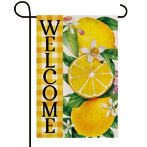 Welcome Lemon Trio Floral Decoration Double Sided Burlap Garden Flag