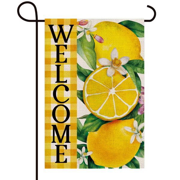 Welcome Lemon Trio Floral Decoration Double Sided Burlap Garden Flag