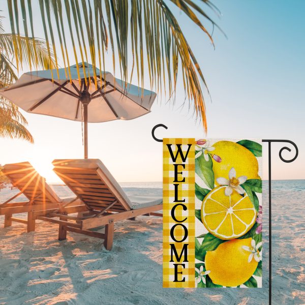 Welcome Lemon Trio Floral Decoration Double Sided Burlap Garden Flag