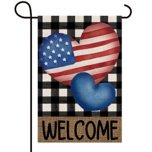 Welcome USA Patriotic Gnome With Balloon Memorial Day Double Sided Burlap Garden Flag