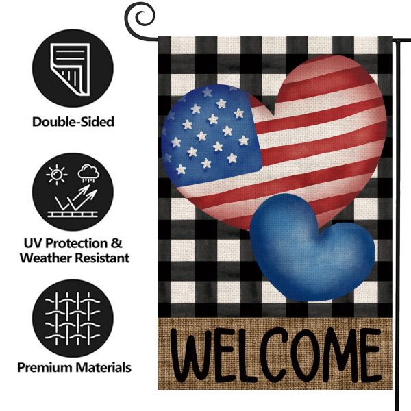 Welcome USA Patriotic Gnome With Balloon Memorial Day Double Sided Burlap Garden Flag