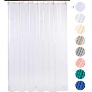 Plastic Shower Curtain, 72" W x 72" H PEVA 8G Shower Curtain with 12 Grommet Holes Thick Bathroom Plastic Shower Curtains Without Chemical Odor-Clear