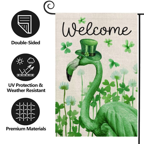 Welcome Top Hat Flamingo with Shamrocks Decoration St.Patrick's Day
