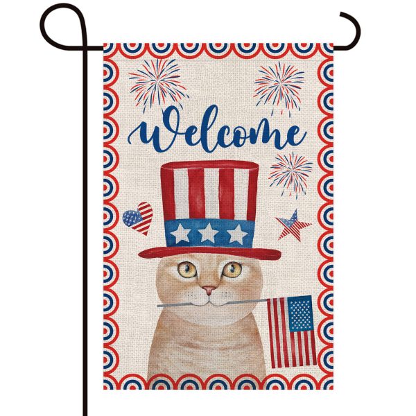 Welcome Cute Cat With Stars and Stripes Hat Decoration