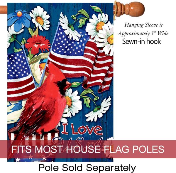 I Love USA Cardinal Patriotic Garden Flag