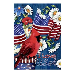 I Love USA Cardinal Patriotic Garden Flag