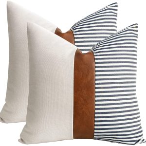 Farmhouse Decor Stripe Patchwork Linen Throw Pillow Covers