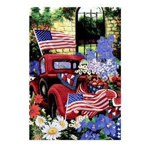 Red Retro Car American Flag 4th of July Garden Flag