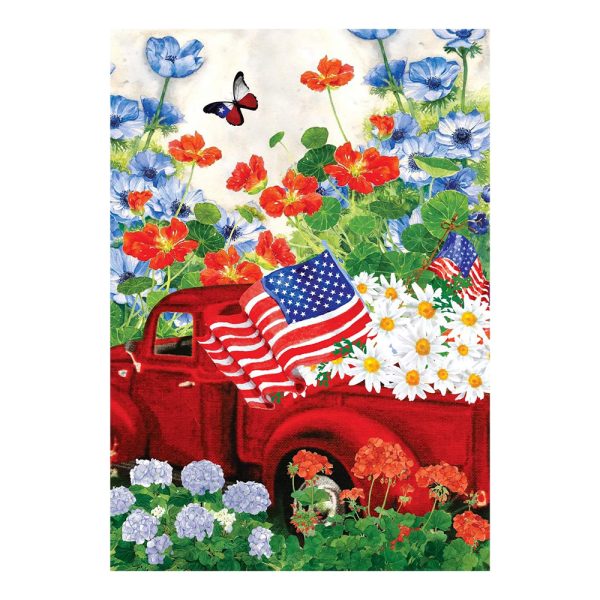 America Patriotic Red Truck Floral Daisy House Decoration Spring Summer Garden Flag