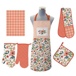 Kitchen Set-Apron Pot Holders Hot pads Oven gloves Tea Towels