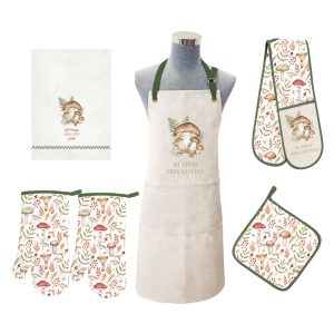 Kitchen Set-Apron Pot Holders Hot pads Oven gloves Tea Towels