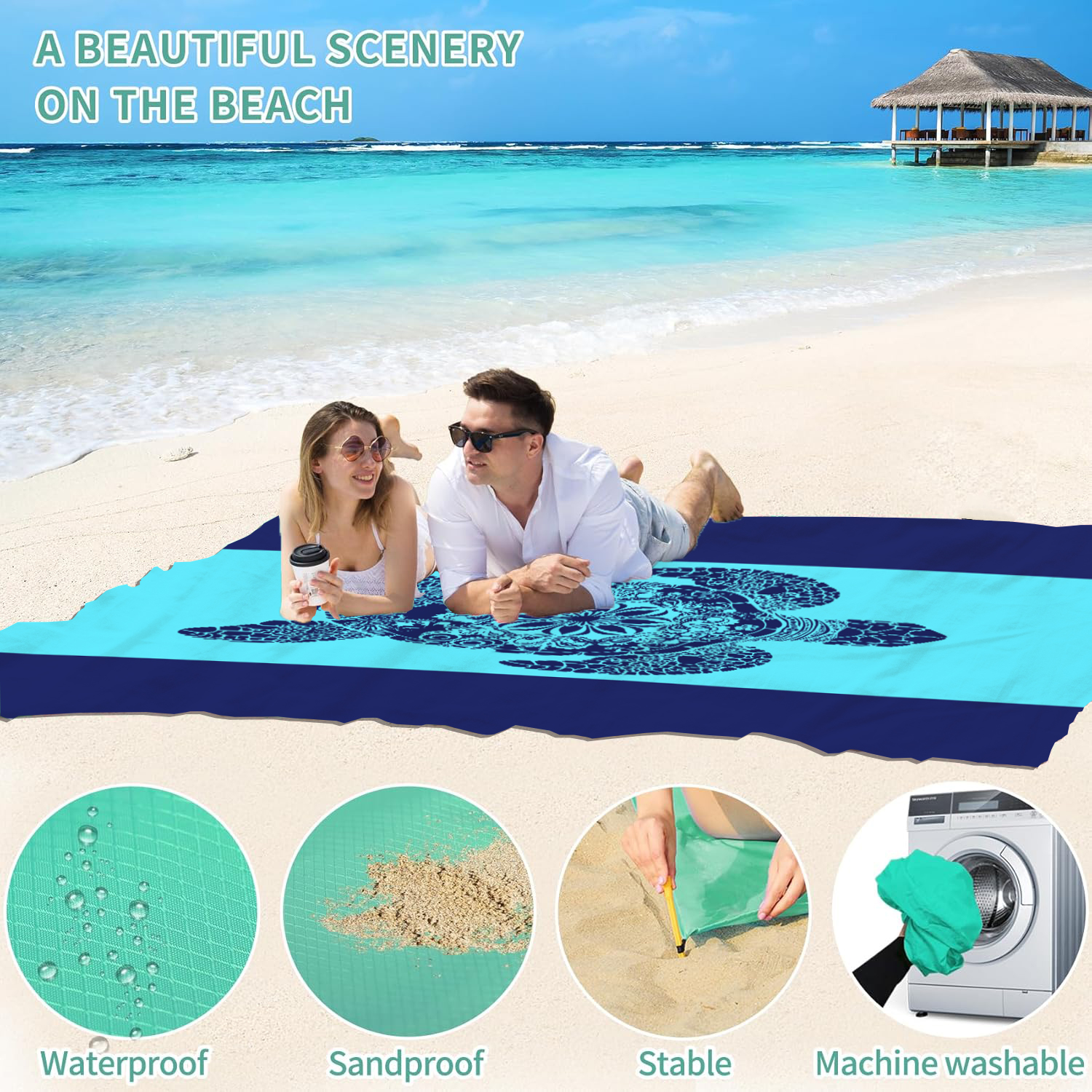 Sea Turtle Pattern Beach Mat - Texupday