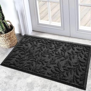 Heavy Duty Black Leaf Welcome Mat