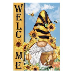 Welcome Sunflower Gnome Floral Bee Flag