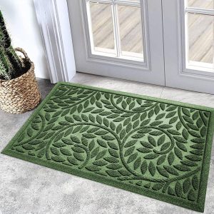 Durable Green leaves Welcome Mat